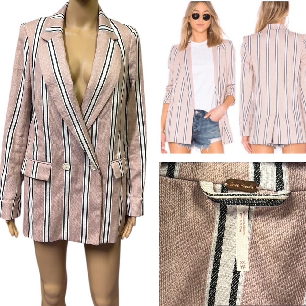 Free People Uptown Girl Oversized Blazer Jacket with Deep Pockets Pink Womens XS